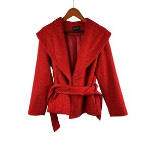 Dialogue Red Boucle Belted Jacket Size 4